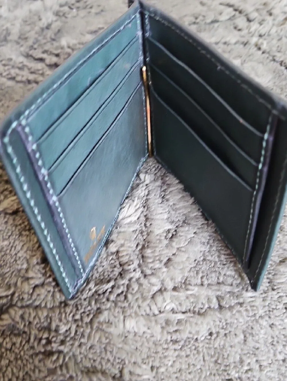 Rare Rolex Vintage Green Leather Money Clip with Green Stitching